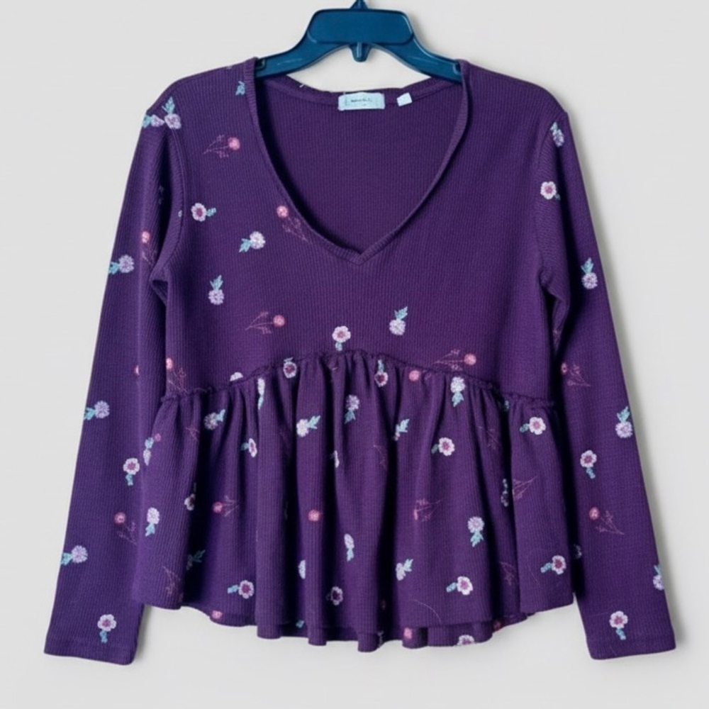 Altar'd State Floral Embroidered Peplum Top Size S Long Sleeve
